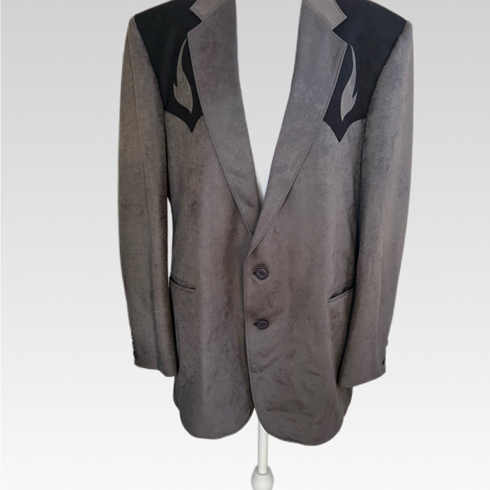 Elegant Men's Blazer in Gray with Black Details 46R